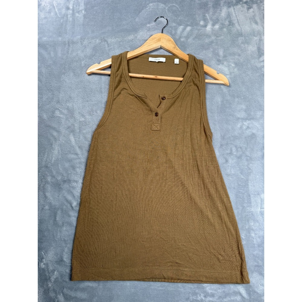 Vince Womens Brown Knitted Ribbed Henley Tank Top Wide Straps Size S